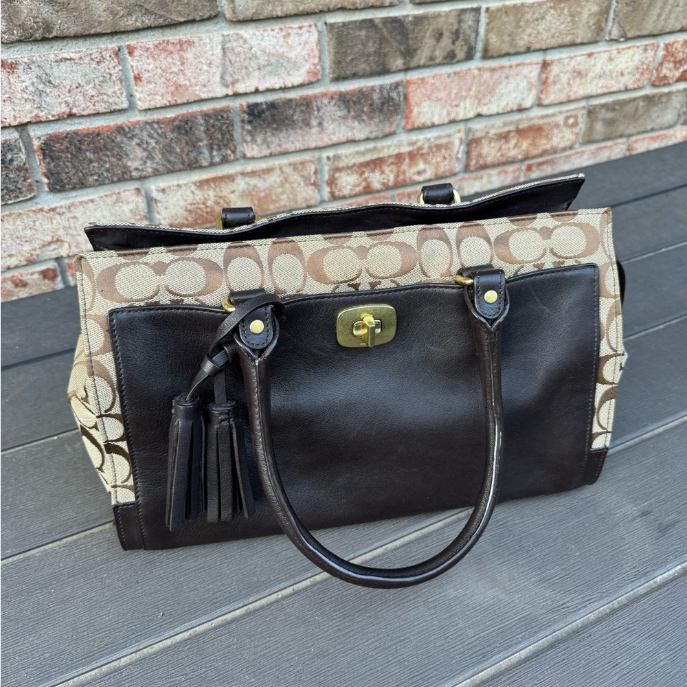 Vintage Coach Canvas Baguette Bag